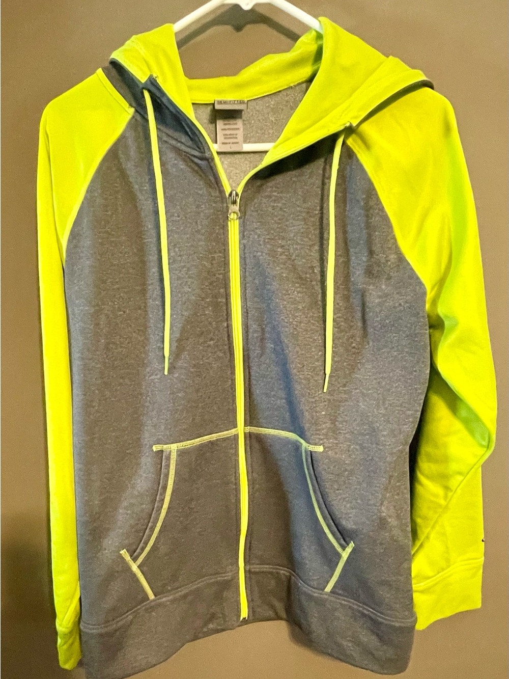 Women’s Two-Tone Hooded Jacket - Gray & Neon Yellow